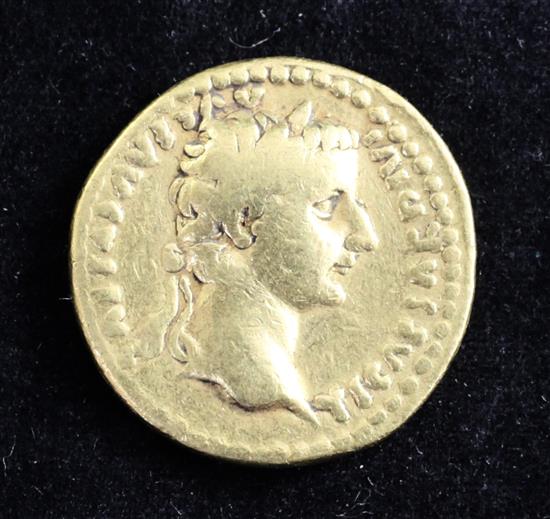 Roman Imperial Coinage: A Tiberius AV aureus, AD 14-37, 7.5 grams.